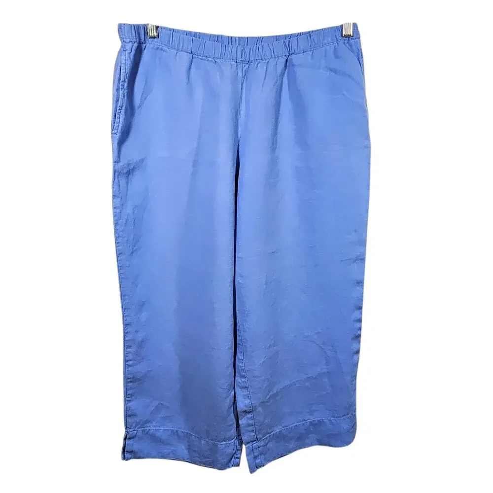 J. Jill Light Blue 100% Linen Pull-On Cropped Wide Leg Pants Size M Petite